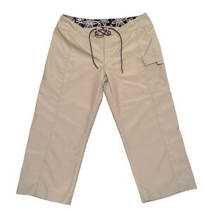 The North Face Cropped Cargo Pants Womens 12 Tan Beige Floral Waistband Hiking
